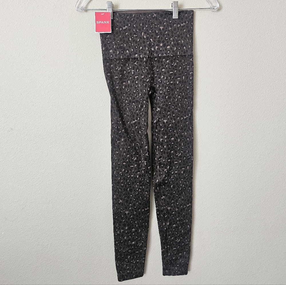 SPANX Black Charcoal Leopard-Print Leggings